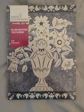 Anita Goodesign "Fluid Motion Tile Scene" Embroidery Pattern - Navy & Cream